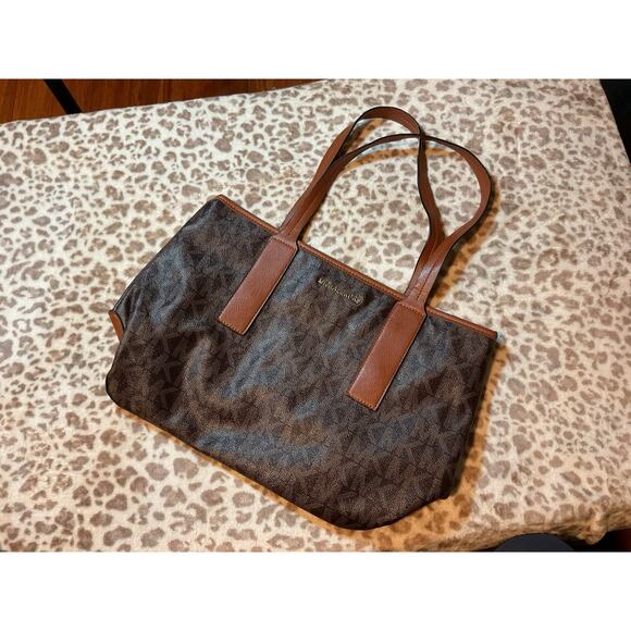 Michael Kors Large Brown Leather Shoulder Tote Bag Gold Tone - Picture 1 of 6